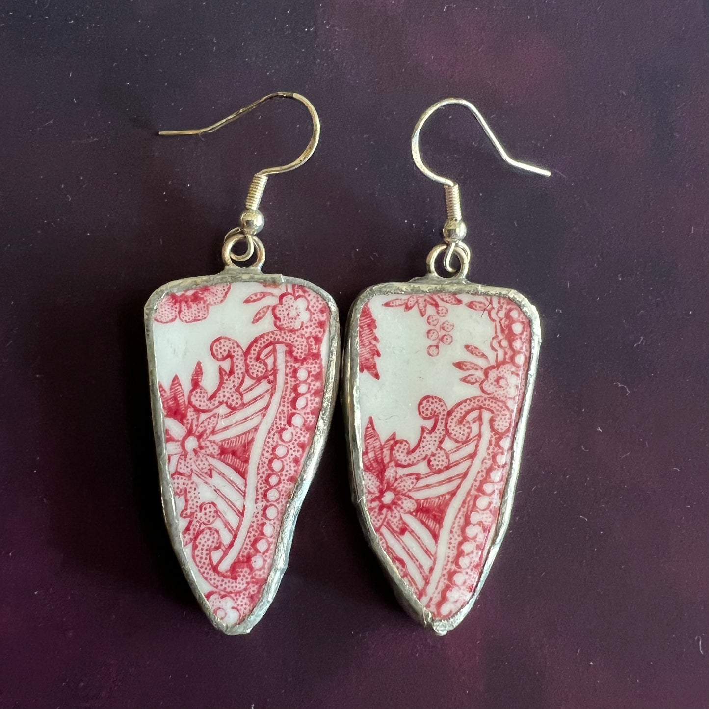 Vintage China Earrings Johnson Bros Transferware