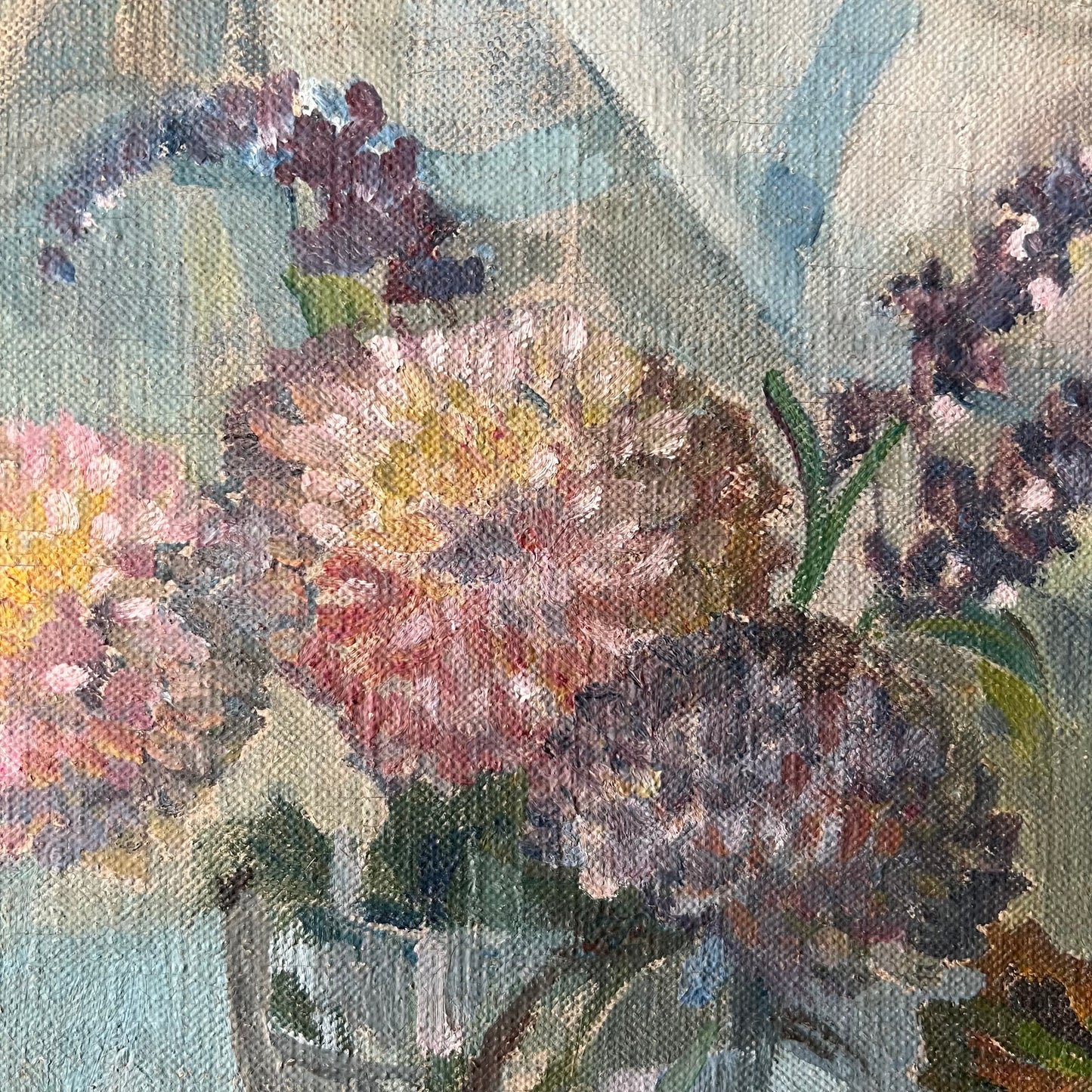 Vintage Oil Painting French Still Life of Florals and Fruit