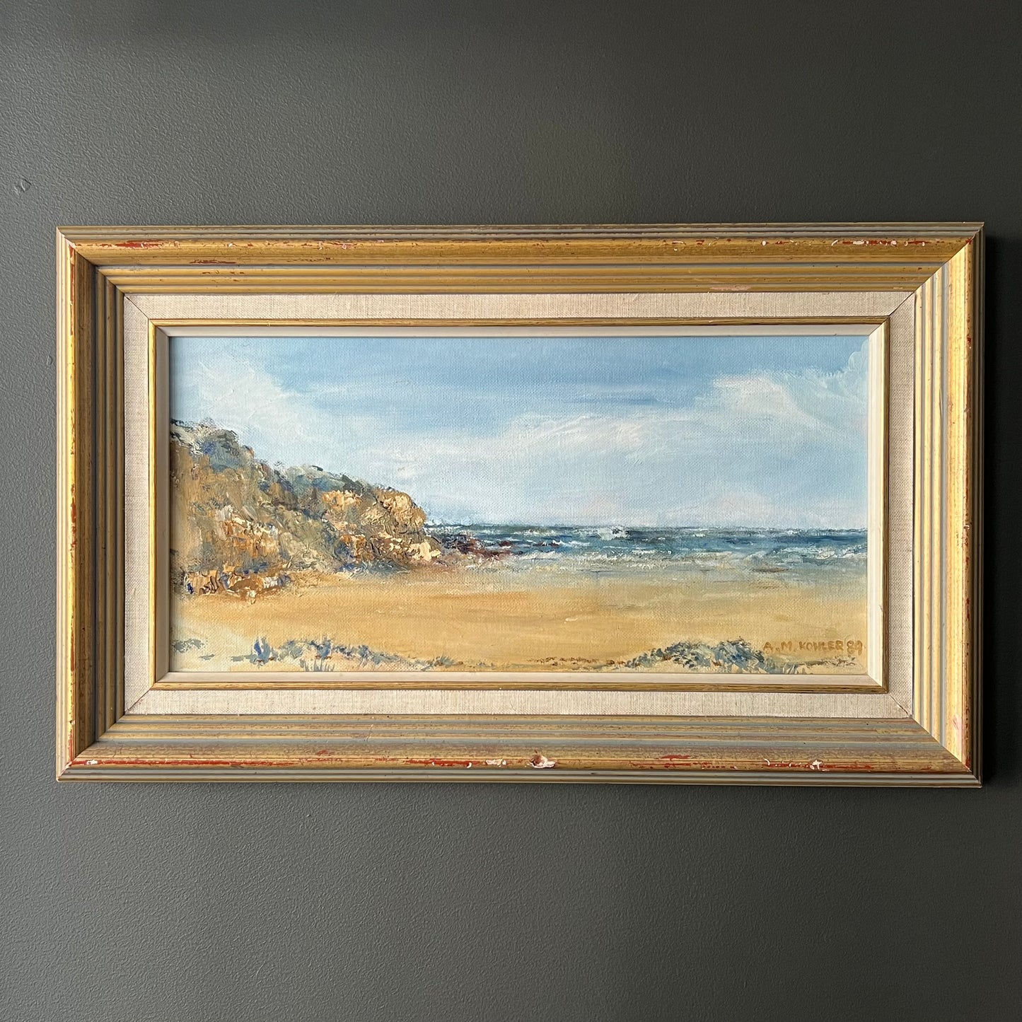 Vintage Landscape Oil Painting At the Beach