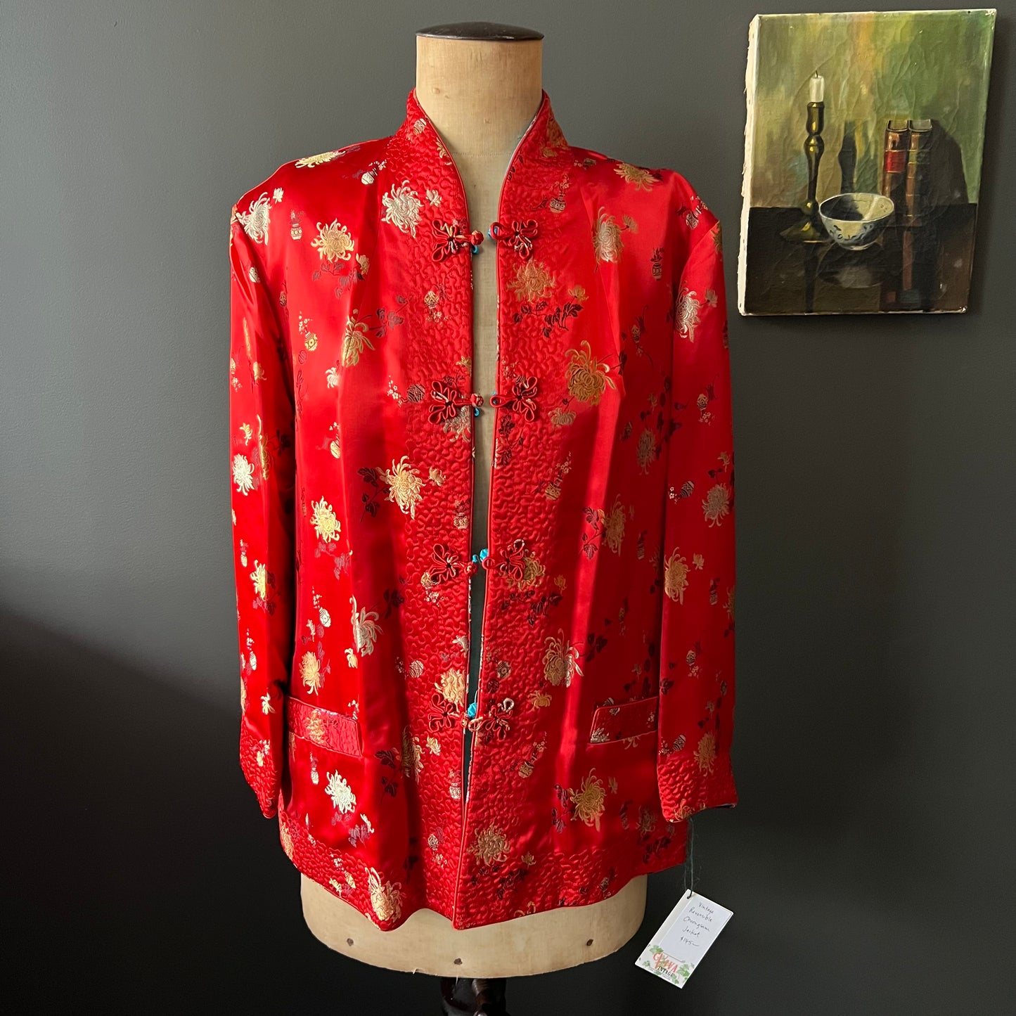 Vintage Stunning Oriental Satin Reversible Jacket