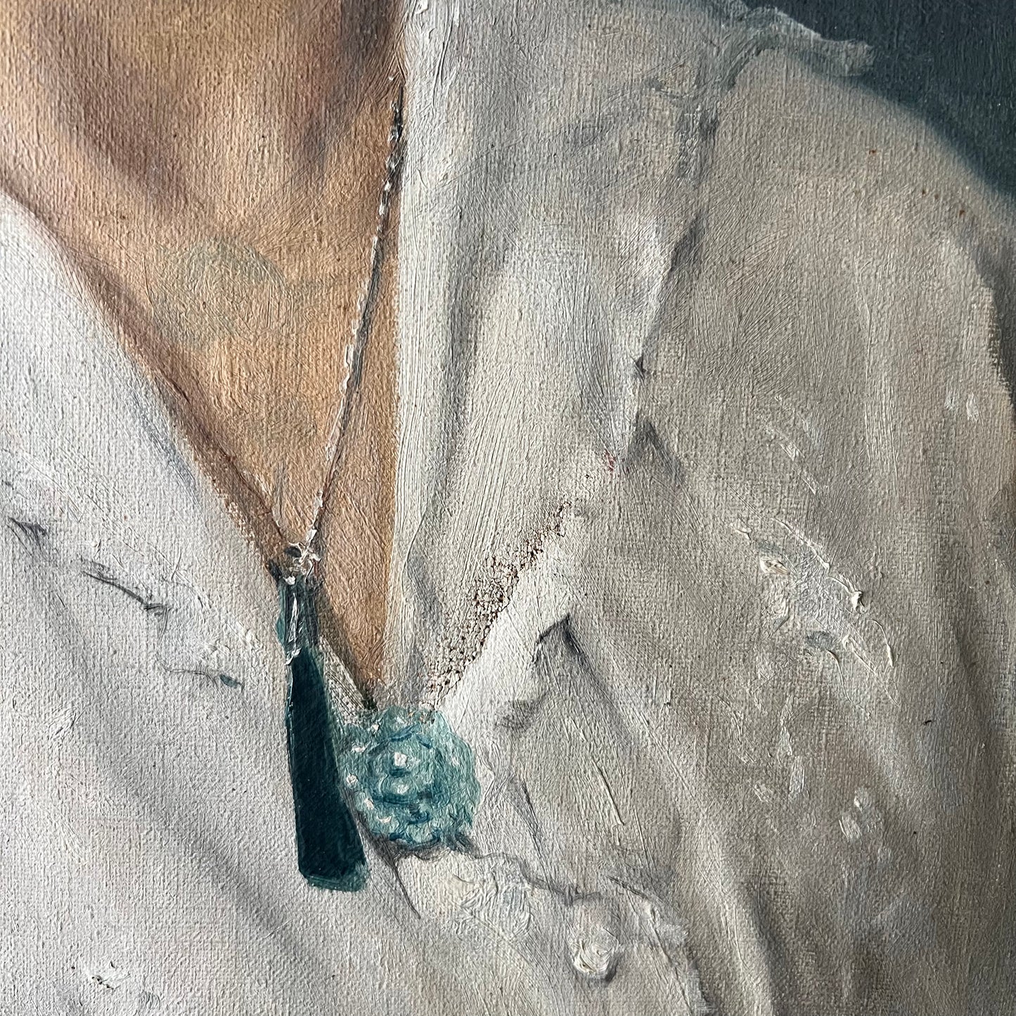 Antique Oil Painting Portrait English Girl with Necklace 1918 FT Daws