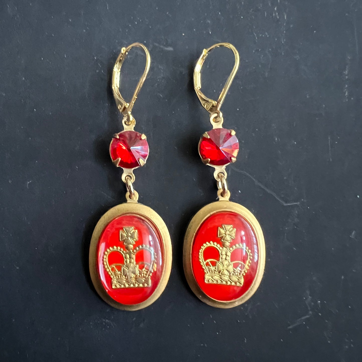 Regal Red Crown Earrings
