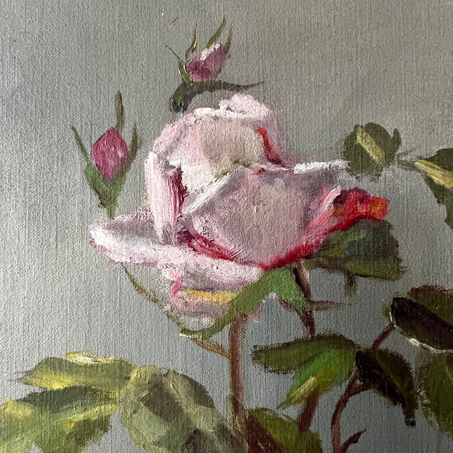 Antique Oil Painting Roses and Rosebuds
